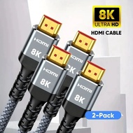 2-Pack 8K HDMI 2.1 Cables,  48Gbps , High Speed Braided Cord-4K@120Hz 8K@60Hz Compatible With Roku TV/PS5/PS4/HDTV/RTX 3080 3090