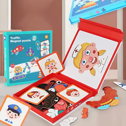 Magnetic Puzzle Boy Face Dress Up Game Book Shaped S.T.E.M. Montessori Toys Learning Educational Gif