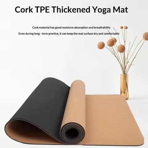 Natural Cork TPE Non Slip Shock Absorption Silent Home Fitness Exercise Mat Women Workout Floor Yoga