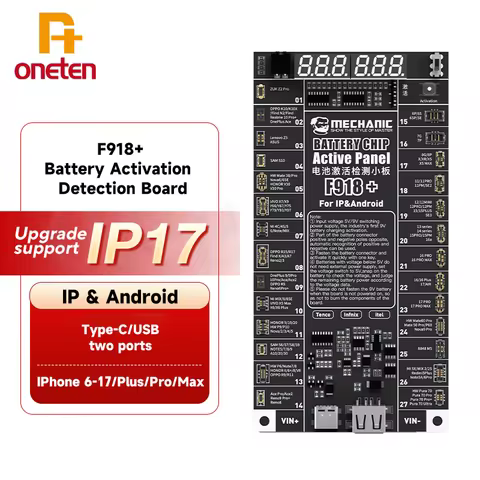 MECHANIC F918+ Battery Tester for IPhone 17 and 400+ Android Phones LED Display with 18+9 Pogo Pins 