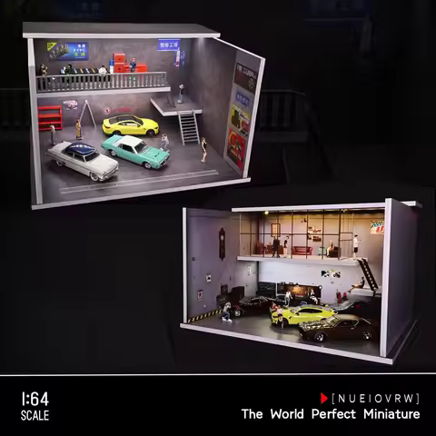 Diorama 1/64 American Workshop Model 3 LED Modis Street Diecast Car Garage Display Pajking Lot Model