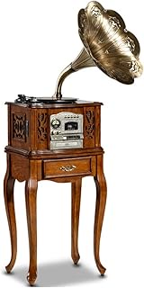 Vinyl turntable Retro gramophone loudspeaker record player with built-in speaker 33/45/78 speed Wireless Bluetooth playback Audio output USB AM/FM radio Home decoration Brown