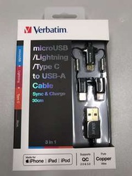 Verbatim  轉插線 3-in-1 microUSB/Lightning/Type C to USB-A Cable