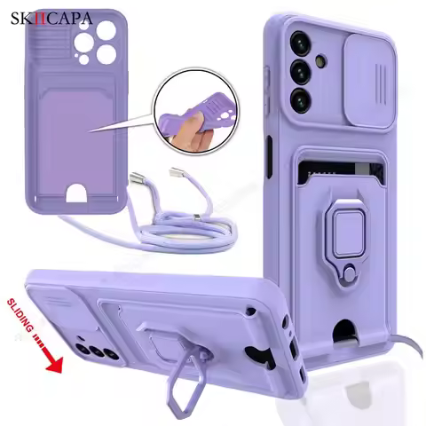 Crossbody Chain Lanyard Slide Case For Samsung A13 A23 A32 A53 A73 5G Wallet Card Slot Cover for Sam