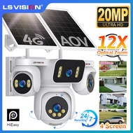 LS VISION 4G กล้อง CCTV พลังงานแสงอาทิตย์หน้าจอ AOV บันทึก24/7กลางแจ้ง20MP 12X ซูมออปติคอลติดตามอัตโ
