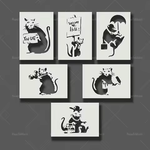 Banksy Mouse Template Canvas Painting Poster Wall Art Nordic Living Room Bedroom Home Decor Aestheti
