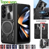 Shockproof Armor Slide Lens Coque For Samsung Galaxy Z Fold 5 5G Case Magnet Holder Ring Lens Protec