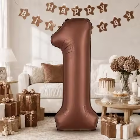 1 Balloons, 40 Inch Chocolate Brown Helium Foil Number 1 Balloon Girls, Self Inflating 1st Birthday 