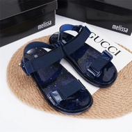 Melissa Jelly Shoes Melissa Velcro รองเท้าแตะส้นแบนกันลื่นสีตัดกันรองเท้าชายหาด