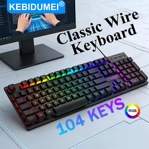 KEBIDUMEI RGB Wired Keyboard USB Classic Gaming Keyboard Ergonomic 104 Keys Esports Keyboard Compute