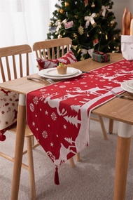 New Year 2023 Christmas Table Runner Luxury Red Flower Table Flag Tablecloth Placemat Party Dinner H