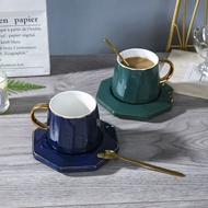 Fashion creative coffee cup gift gold handle mug striped ceramic cup dish ceramic mug tea