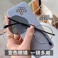 Color-changing Myopia Glasses Men's Style with Degree Handsome Anti-Ultraviolet Sunshade Round Frame