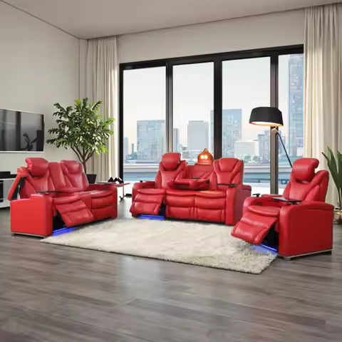 Electric Recliner Sofa Three Seat Living Room Luxury Genuine Leather Extendable Modern Power Sofa Se