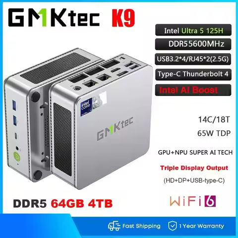 GMKtec K9 Intel Core Ultra 5 125H Mini PC Windows 11 Pro DDR5 5600MHz PCle3.0 Nvme SSD Desktop Gamer
