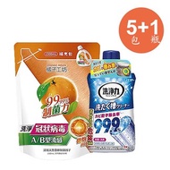 橘子工坊洗衣精黃補充包1500ML*5包+日本雞仔牌洗衣槽除菌去污劑550g*1