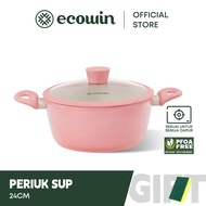 Ecowin Cookware Peach Series Ceramic Pink Non-Stick Soup pot 24 cm Pan Kuali Tidak Melekat Pfoa Free