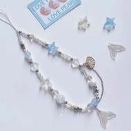ins Mermaid Princess Shell Pendant Mobile Phone Strap Handmade diy Beaded ccd Chain camera strap