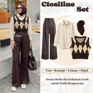 KEMEJA One Set Stylish 4-in-1 HijabWanita for Girls, Hanging Out, College ELEGAN (Diamond Brown Crea