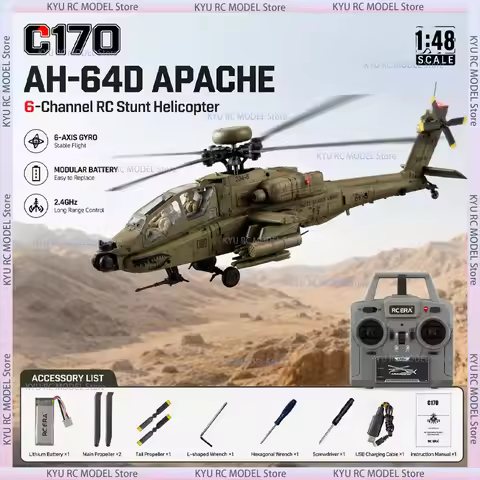RC ERA C170 AH-64D Apache 1:48 RC Helicopter 6CH Flybarless Single Rotor Aircraft 6-Axis Gyro RTR fo