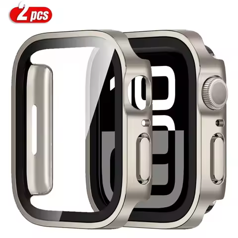 2PCS Waterproof Case for Apple Watch 7 8 9 45mm 41mm-4mm-44mm HD Bumper Screen Protector Straight Ed