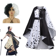 cat dress dog halloween costume Dalmatians Black White Witch Kuira cosplay Costume Cruella Halloween