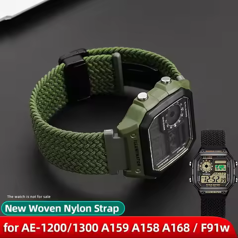 18mm Woven Nylon Strap For Casio G-Shock AE-1200/1300 A159 A158 A168 / F91 AE1200 Magnetic snap Quic