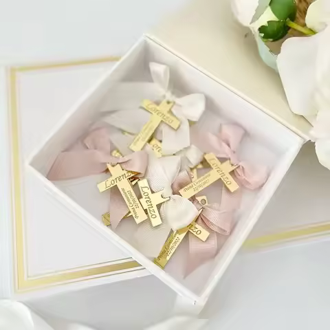 Customized Cross Baptism Label Gold and Silver Rose Gold Acrylic Mirror Blessing Label Lettering Nam