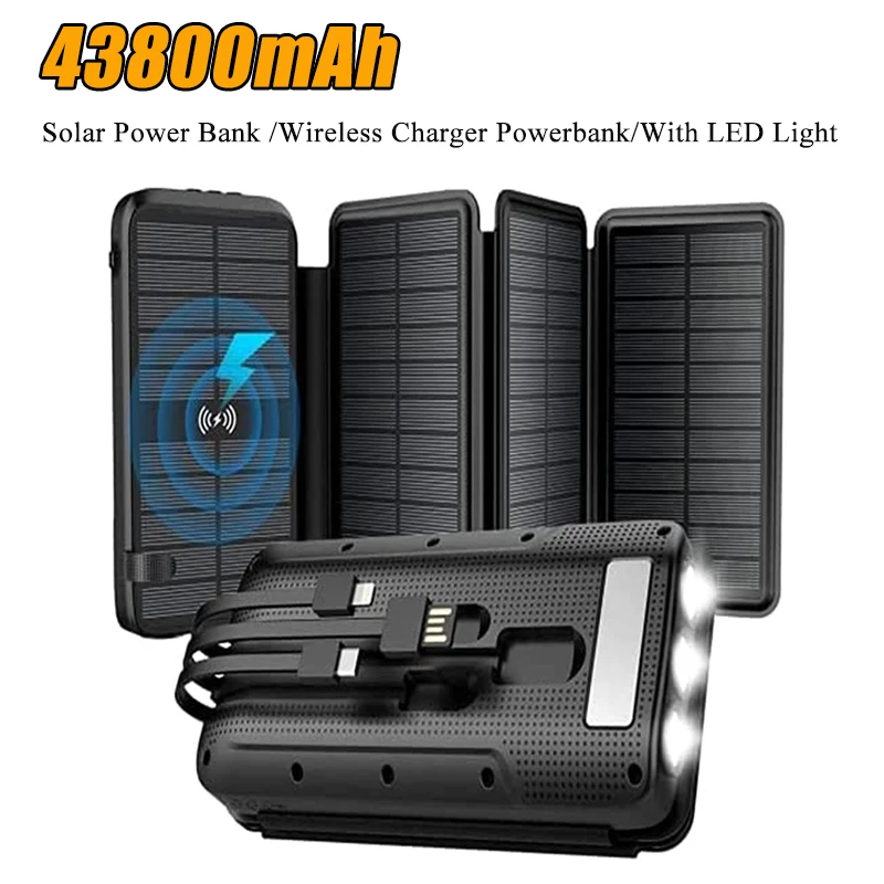 43800mAh Solar Power Bank Qi Wireless Charger For iPhone 12 Xiaomi Samsung Huawei Poverbank PD 20W Fast Charging Powerbank