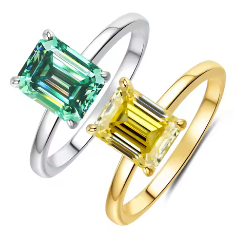 2ct 6x8MM Emerald Cut Moissanite Ring for Women with Certificate Passed Diamond Test S925 Silver Rin