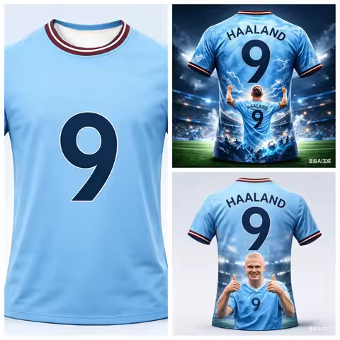 Fan-exclusive Haaland No. 9 Adult and Kids 3D Printed Jersey, Sports Casual Supporting Breathable Sh