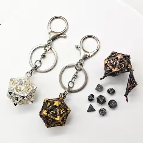 1 Set 20-sided Hollow Metal Dice Keychain DND TRPG Hollow Metal Dice Keyring Mini Exquisite Polyhedr