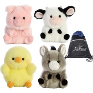Aurora 5" Plush Rolly Pets Farmyard Plushie 4 Pack: Chickadee Chick, Prankster Pig, Daisy Cow, and B