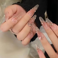 [LUMOS BAZAAR] Fake Nails Light Luxury Style Princess Stitching Diamond Blush Manicure Wearable Nail