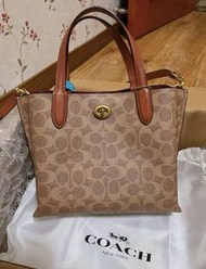 🔔COACH/蔻馳 Willow 24 經典老花旋扣 托特包Tote包 購物袋單肩斜挎手提包 中號 女款 棕紅色 全新有盒有標 順豐包郵