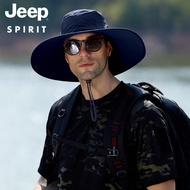 JEEP SPIRIT หมวกผู้ชายหมวกกันแดดปีกกว้าง Topi Memancing ท่องเที่ยวกลางแจ้งหมวกชาวประมง UV
