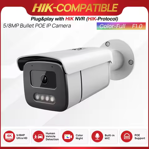 4K Full Color Night IPC 5MP 8MP ColorVu Security POE IP Camera Built-in Mic Surveillance Hik-Protoco