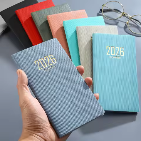 A6 specification 2026 English calendar book, 64 sheets 128 page leather calendar book, 365 day daily