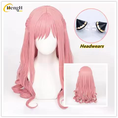 In Stock Synthetic Anime Adult Anya Forger Cosplay Wig With Headwears Long 58cm Pink Curly Hair Heat