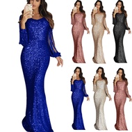 Evening Gown Long-sleeved tassel evening dress
