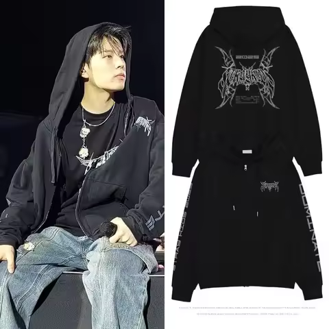Felix Hyunjin 2025 'dominATE' World Tour Zip Up Hoodie Women Men Harajuku Sweatshirt Streetwear Hip 