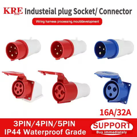 KRE 3PIN 4PIN 5PIN 16A 32A IP44 Waterproof Industrial Plug Electrical Connection Wall Mount Socket C