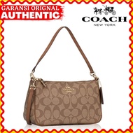 Tas Coach Signature Top Handle Pouch Brown Wanita Branded Original