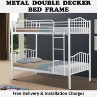 IRINA Detachable Double Decker Bed Frame In White &amp; Silver with/without Plywood