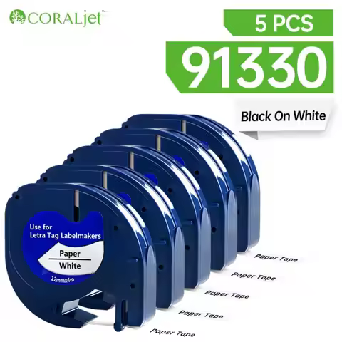 Coraljet Letratag Refills 1/2" x 13' White Paper 91330 Compatible with DYMO Label Maker 200B LT-100H