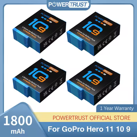 PowerTrust 3.85V 1800mAh Battery for GoPro Hero10 Hero11 Hero9 Hero12,For Go Pro Hero 10 Black Camer