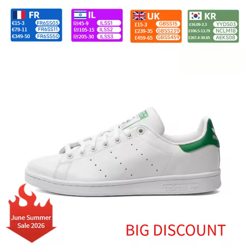 adidas Originals STAN SMITH Synthetic Leather Green Tail Slip-Resistant Cushioning Low-Top Tennis Sh