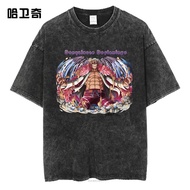 Áo Thun Nam One Piece Washed Style Doflamingo Loose Retro Trendy Cotton round Neck Short Sleeve Prin