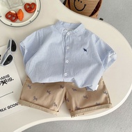 Baby Boy Shirt 2026 Boy Fresh Blue White Striped Short-Sleeved Shirt Handsome Two-Piece