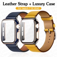 Band + Case Leather strap for apple watch band 41mm 45mm 44mm 40mm for apple watch Series 7 6 SE 5 4 3 2 1